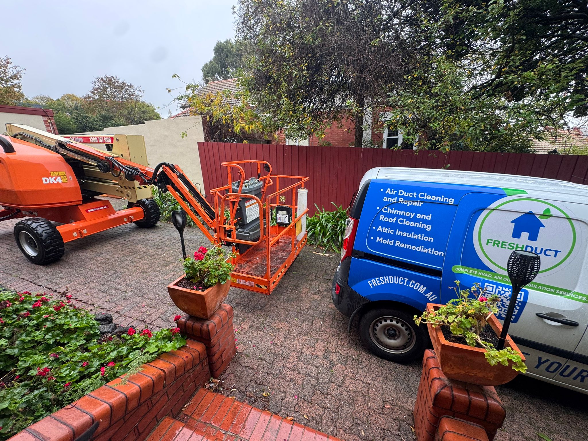 FreshDuct van with boom-lift height access equipment