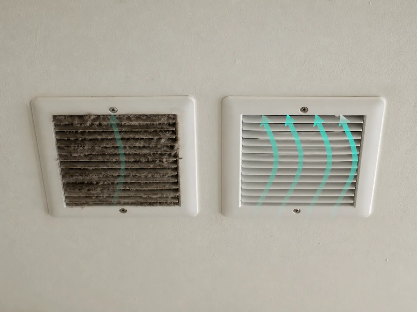 A dust-choked grille beside a clean one - the airflow difference