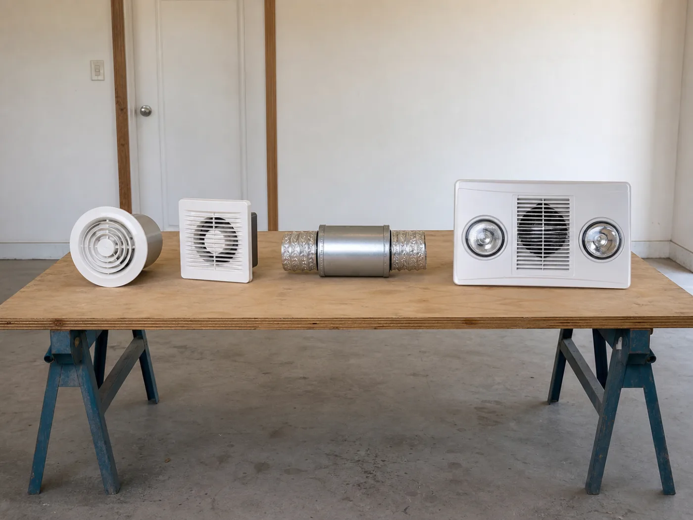 Illustration: ceiling, wall, inline and 3-in-1 fan types compared