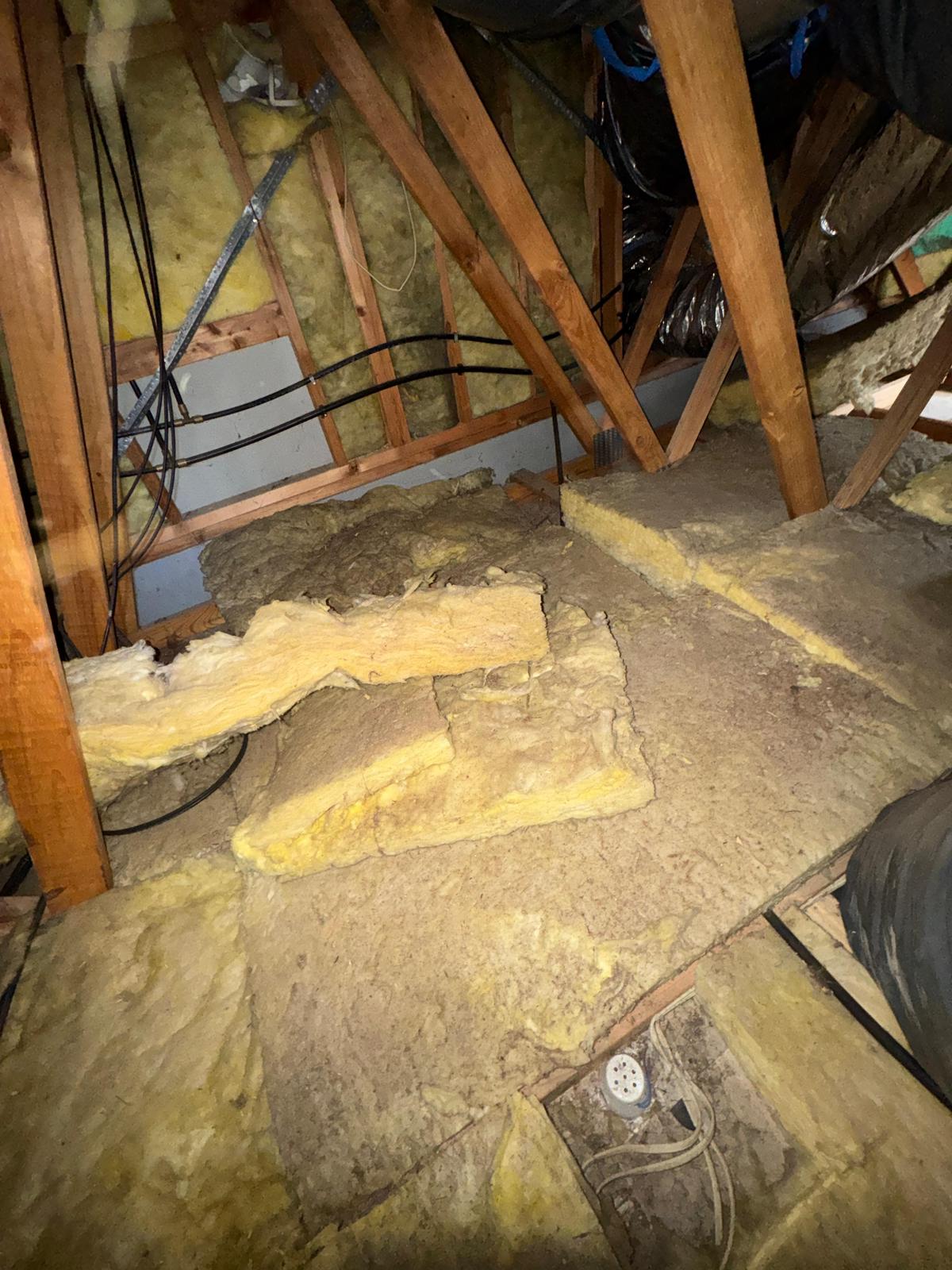 Old flattened insulation batts in Keysborough roof before removal